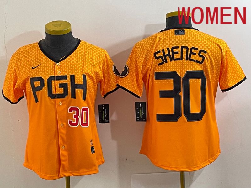 Women Pittsburgh Pirates #30 Skenes Yellow City Edition 2024 Nike MLB Jersey style 3